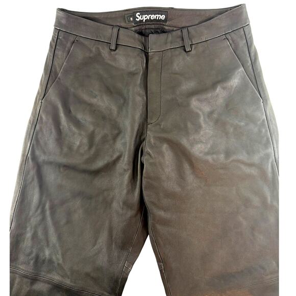Supreme Men's Black Leather Straight Leg Trousers Size 32 - Picture 10 of 12